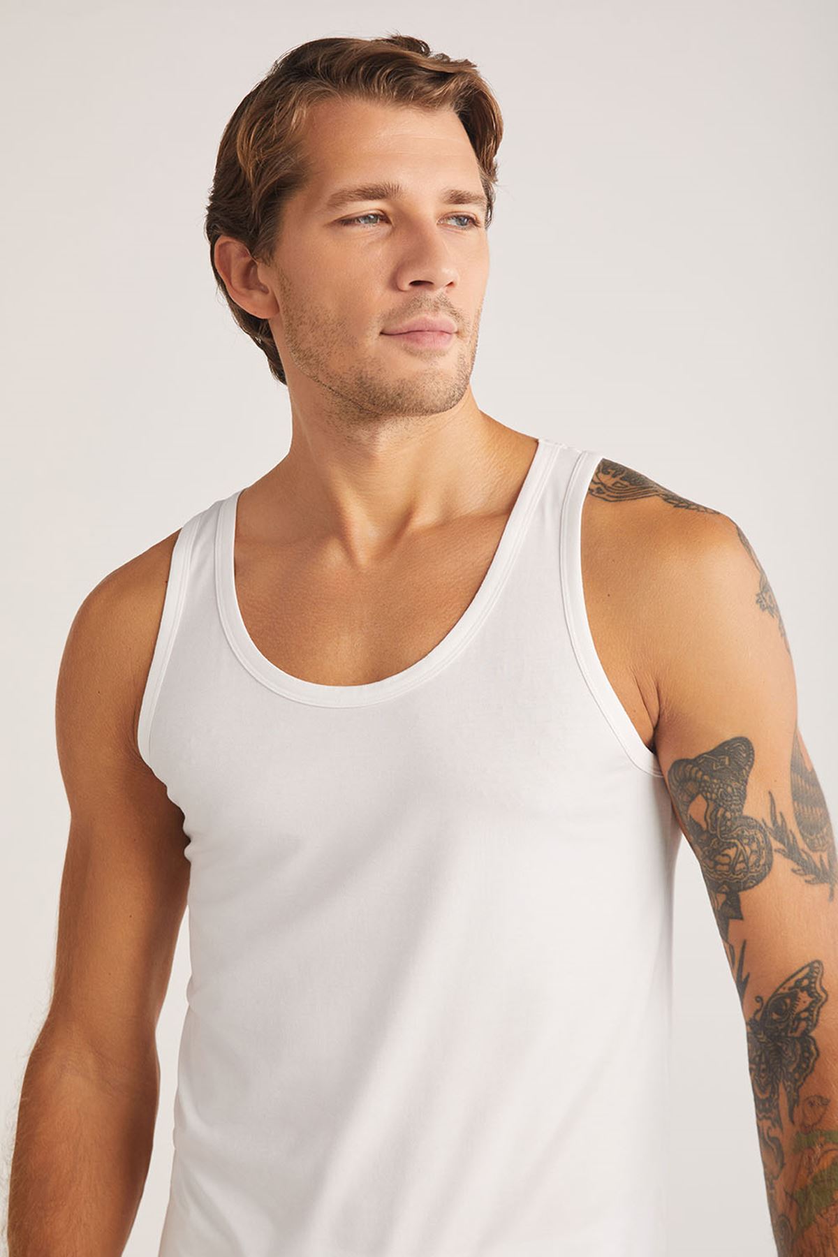 Kom Scott Askılı 2 li Basic Erkek Modal Atlet Beyaz