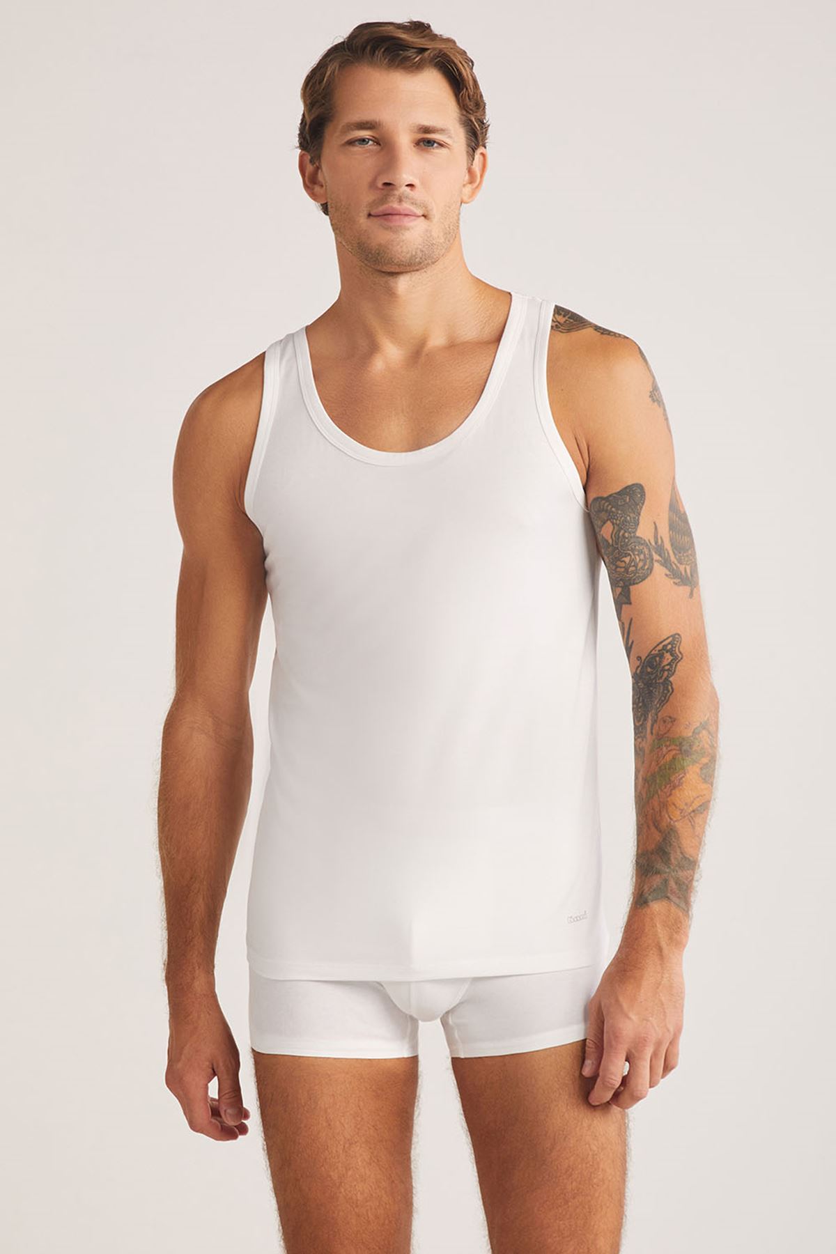 Kom Scott Askılı 2 li Basic Erkek Modal Atlet Beyaz