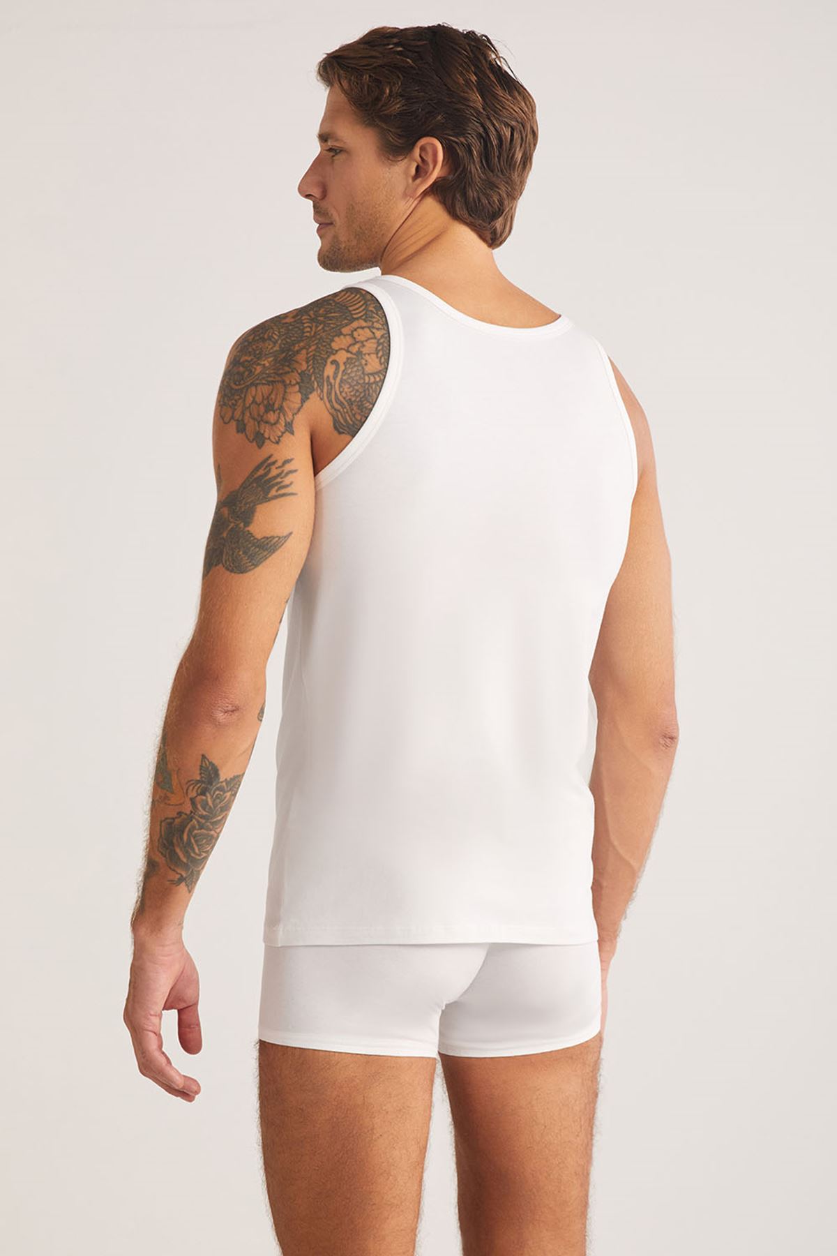 Kom Scott Askılı 2 li Basic Erkek Modal Atlet Beyaz