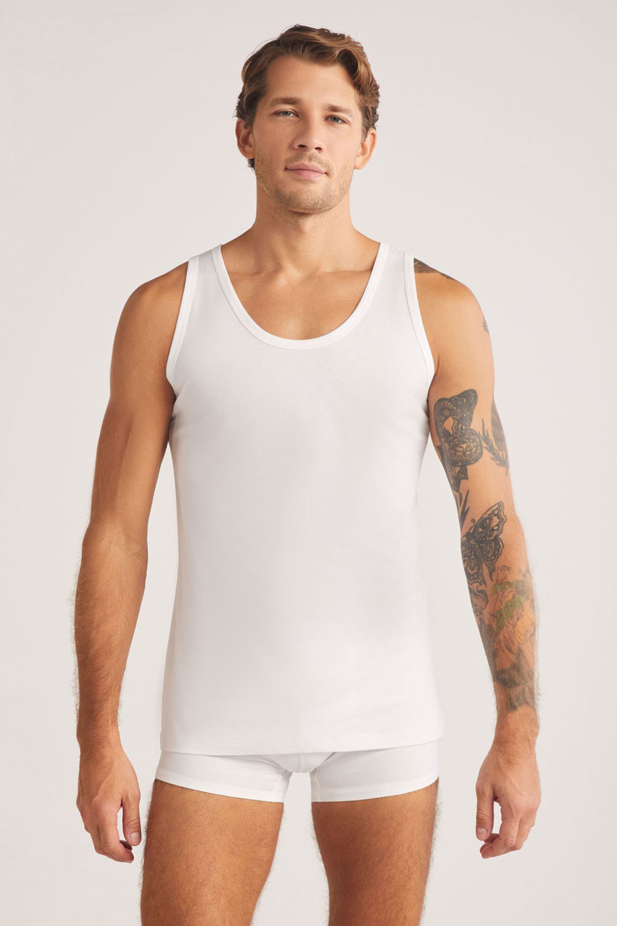 Kom Henry Askılı 2 li Basic Erkek Atlet Beyaz