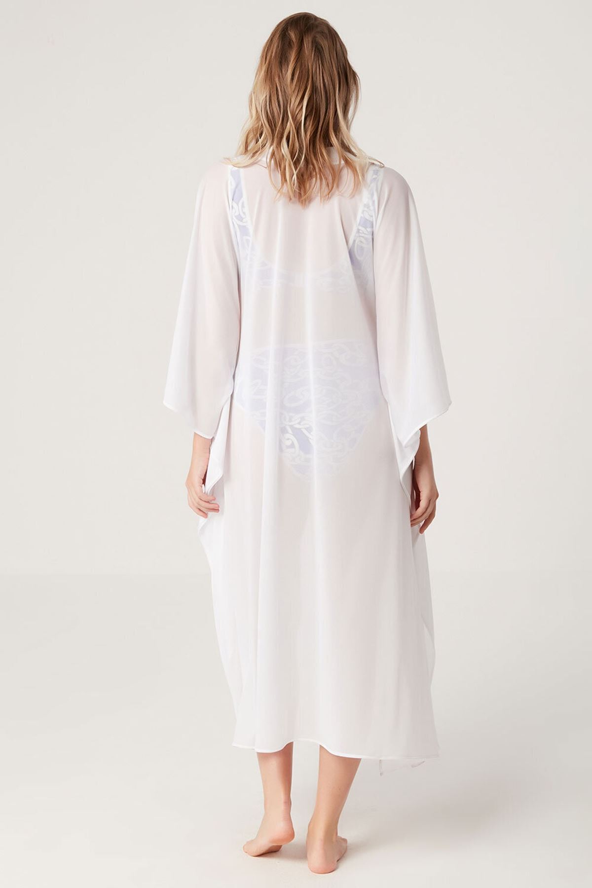 Kom Yurkemi Bağlamalı Uzun Elbise Beyaz