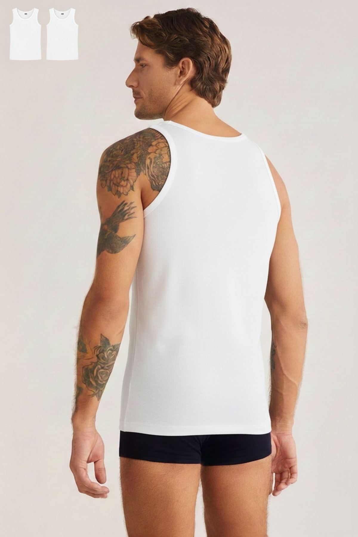 Kom Scott Askılı 2 li Basic Erkek Modal Atlet Beyaz