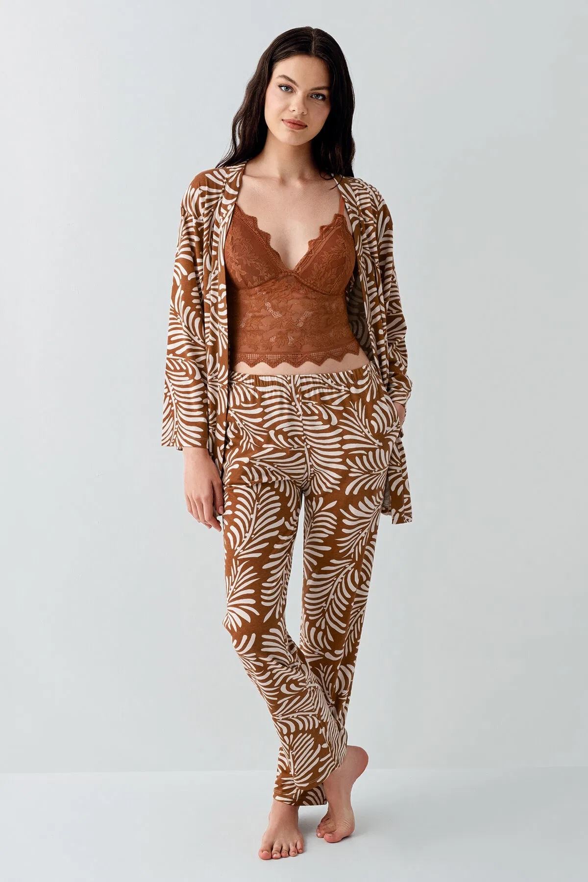 Arnetta Kadın Modal 3'lü Pijama Takımı Kahve