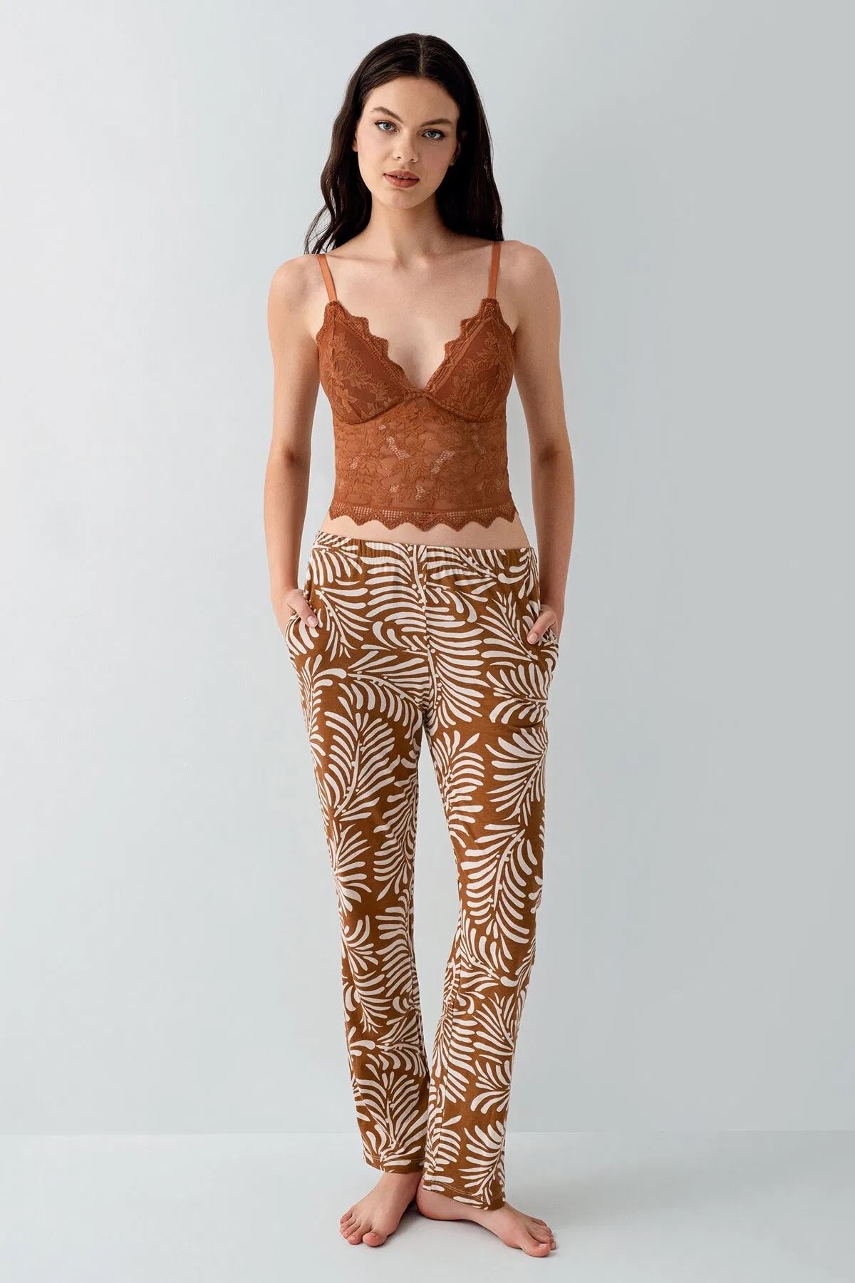 Arnetta Kadın Modal 3'lü Pijama Takımı Kahve