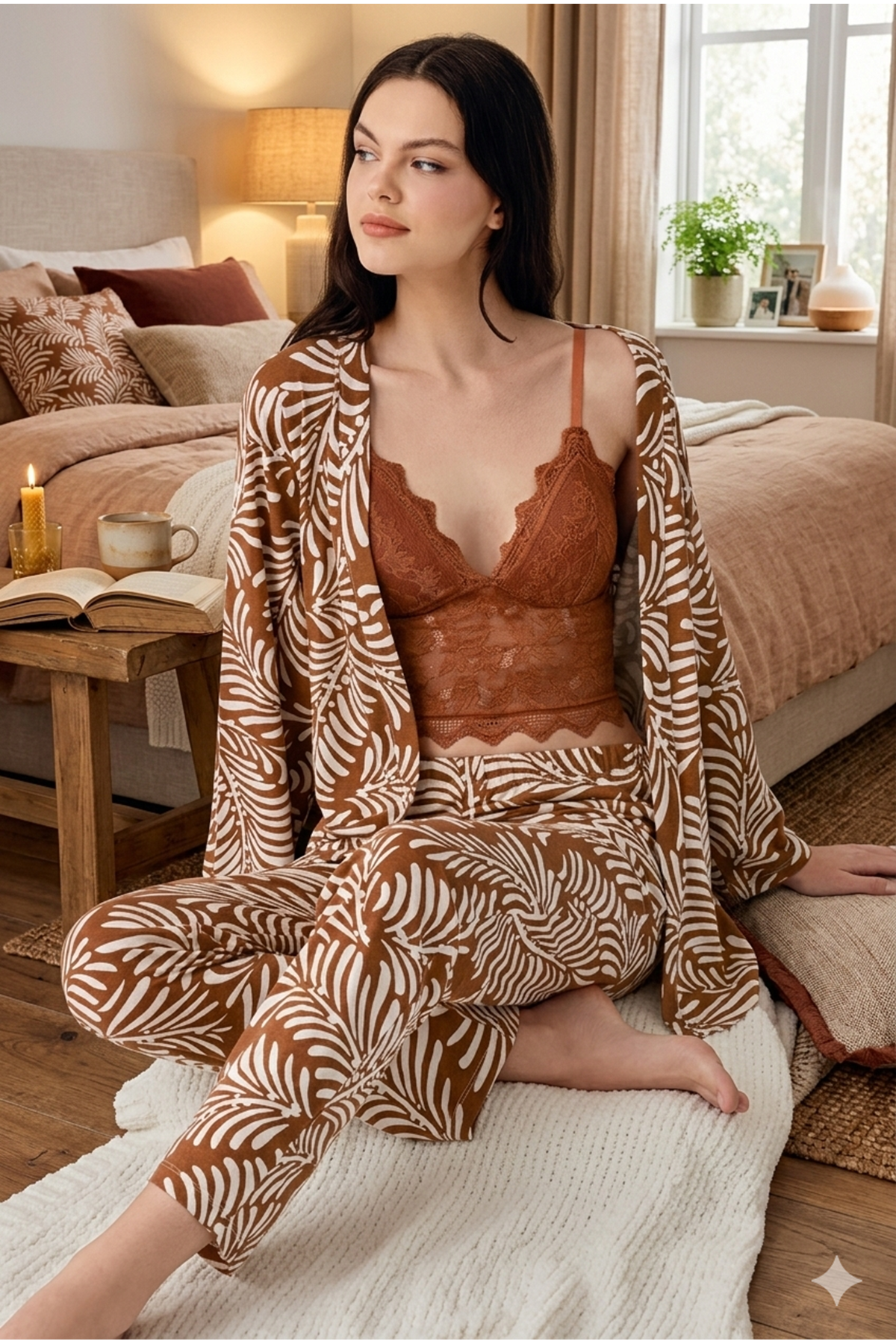 Arnetta Kadın Modal 3'lü Pijama Takımı Kahve