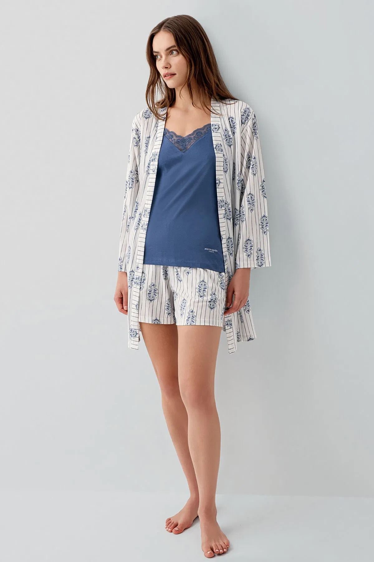 Pierre Cardin Kadın Modal 3 lü Gecelik Sabahlık Takım Mavi