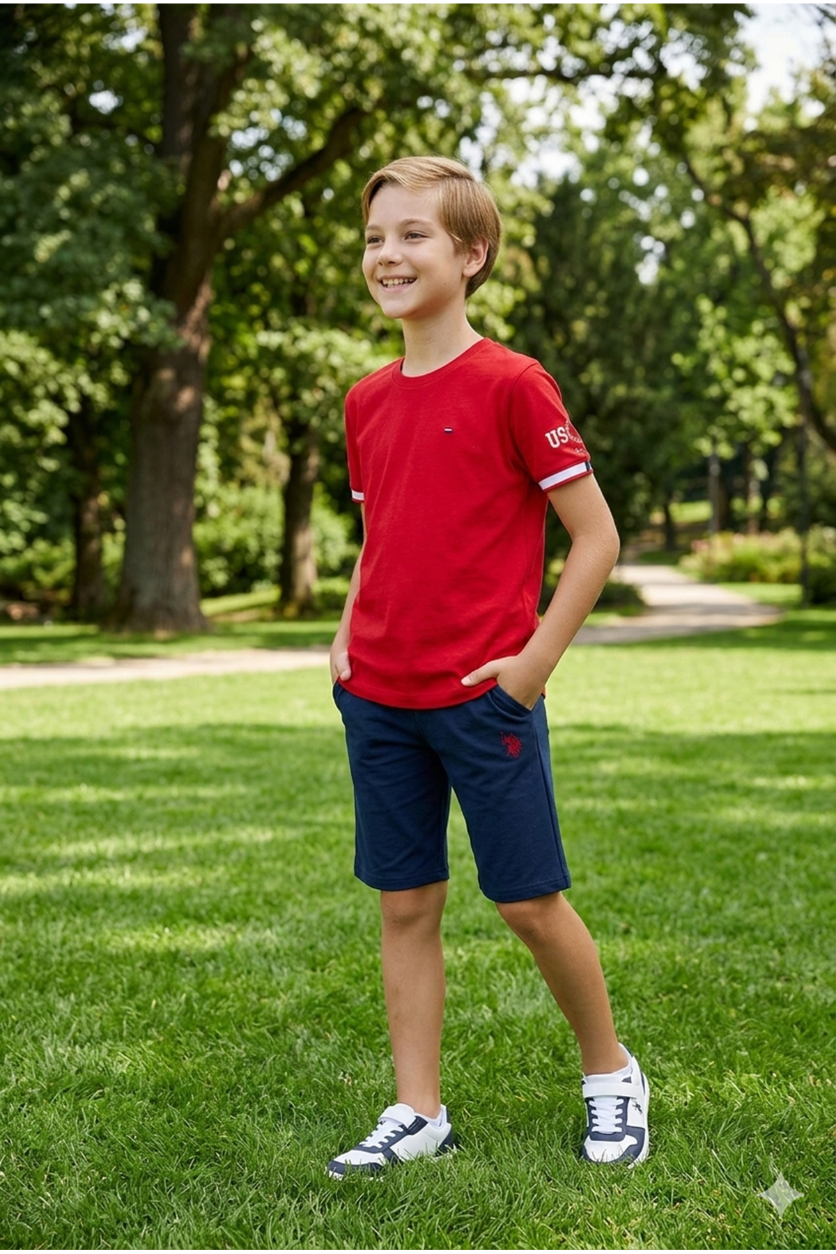 U.S. Polo Assn Erkek Çocuk Süprem Şortlu Takım Kırmızı