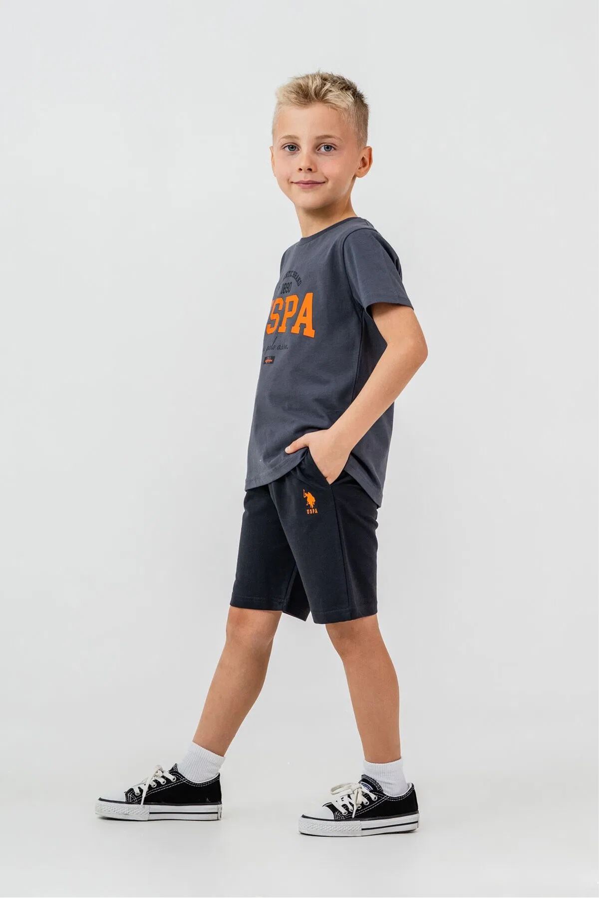 U.S. Polo Assn Erkek Çocuk Süprem Şortlu Takım Füme