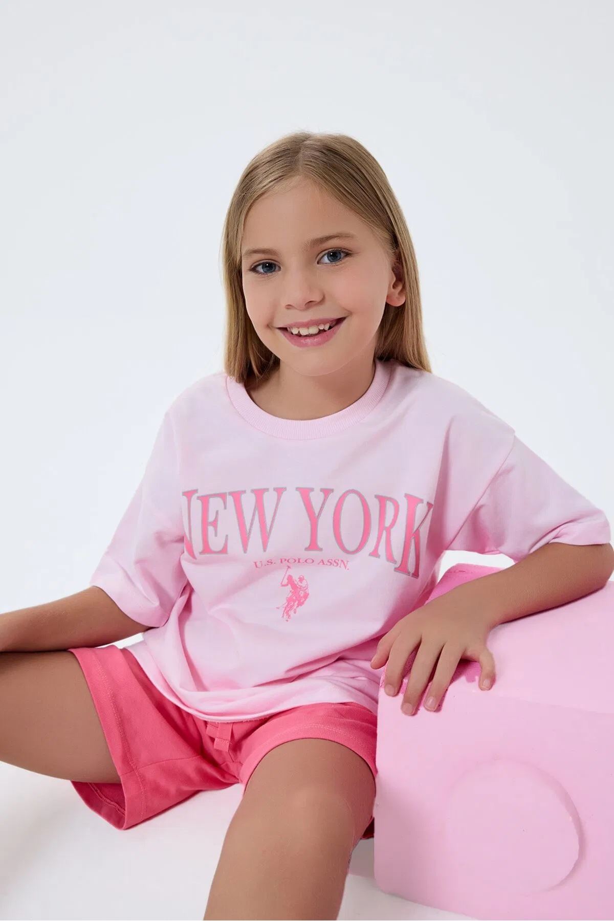 U.S. Polo Assn Kız Çocuk İki İplik Şortlu Takım Pembe