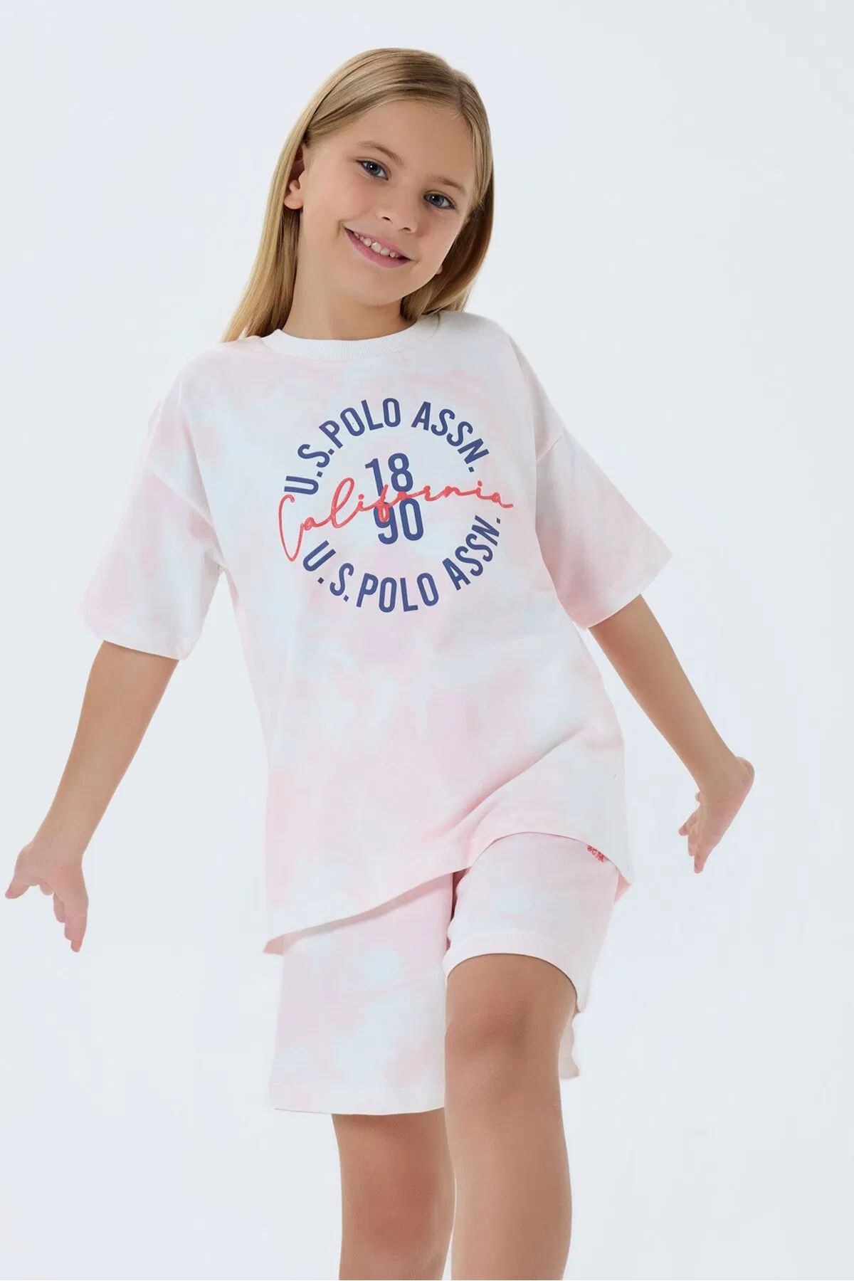 U.S. Polo Assn Kız Çocuk İki İplik Şortlu Takım Pembe