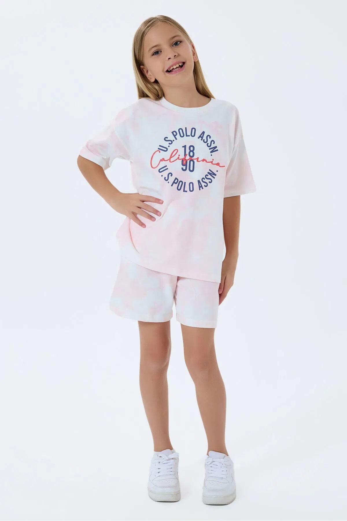 U.S. Polo Assn Kız Çocuk İki İplik Şortlu Takım Pembe