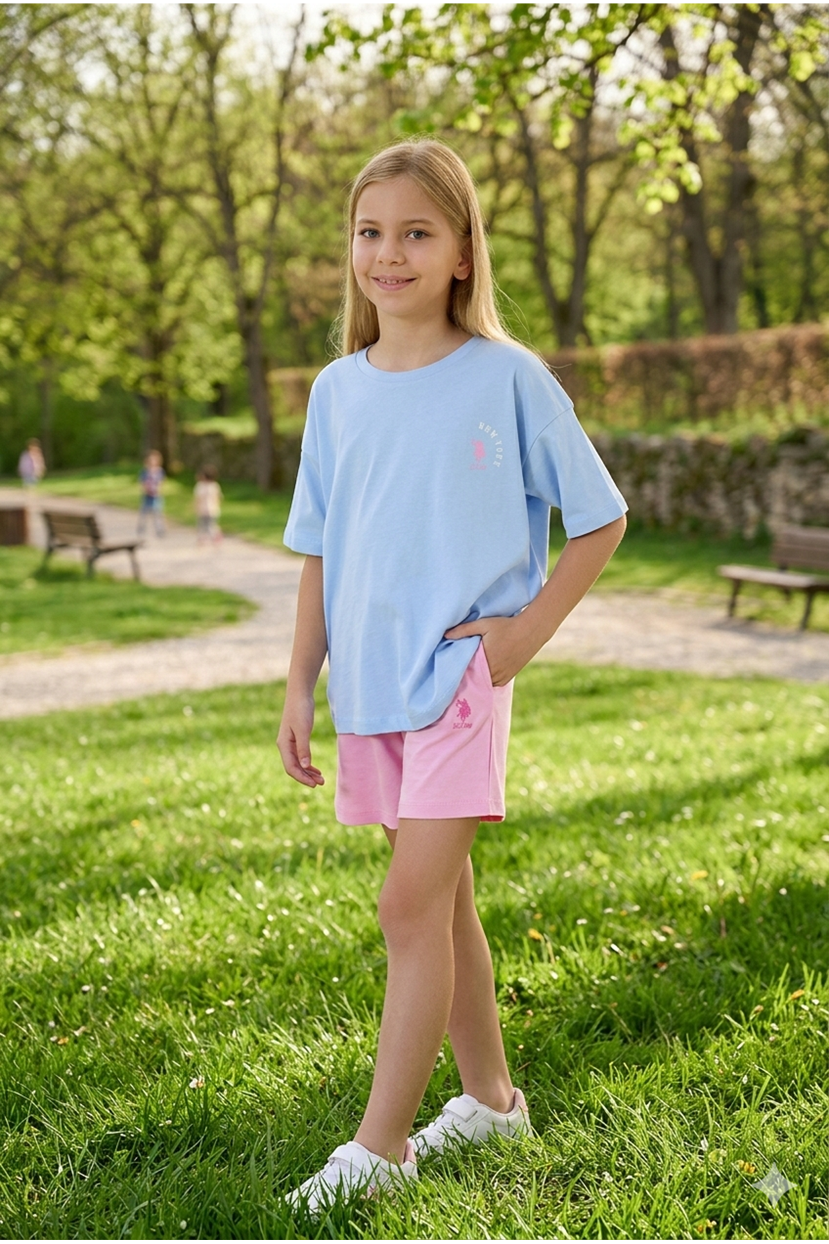 U.S. Polo Assn Kız Çocuk Süprem Şortlu Takım Mavi