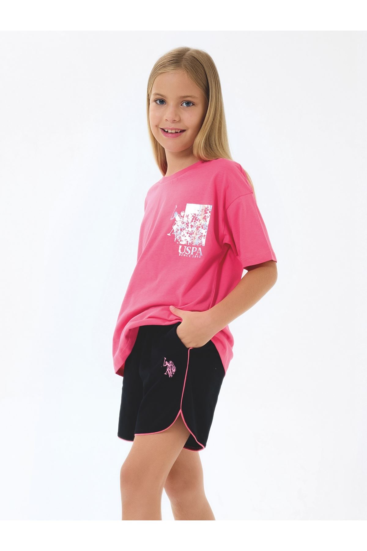 U.S. Polo Assn Kız Çocuk Süprem Şortlu Takım Pembe