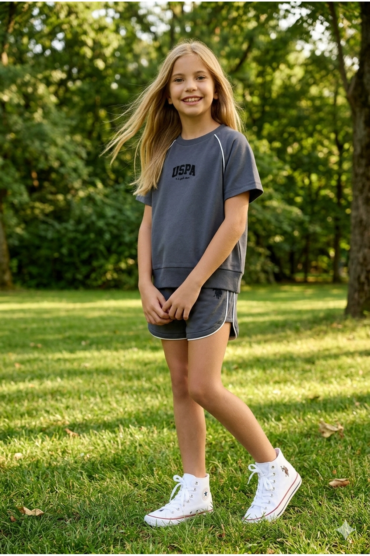 U.S. Polo Assn Kız Çocuk İki İplik Şortlu Takım Füme