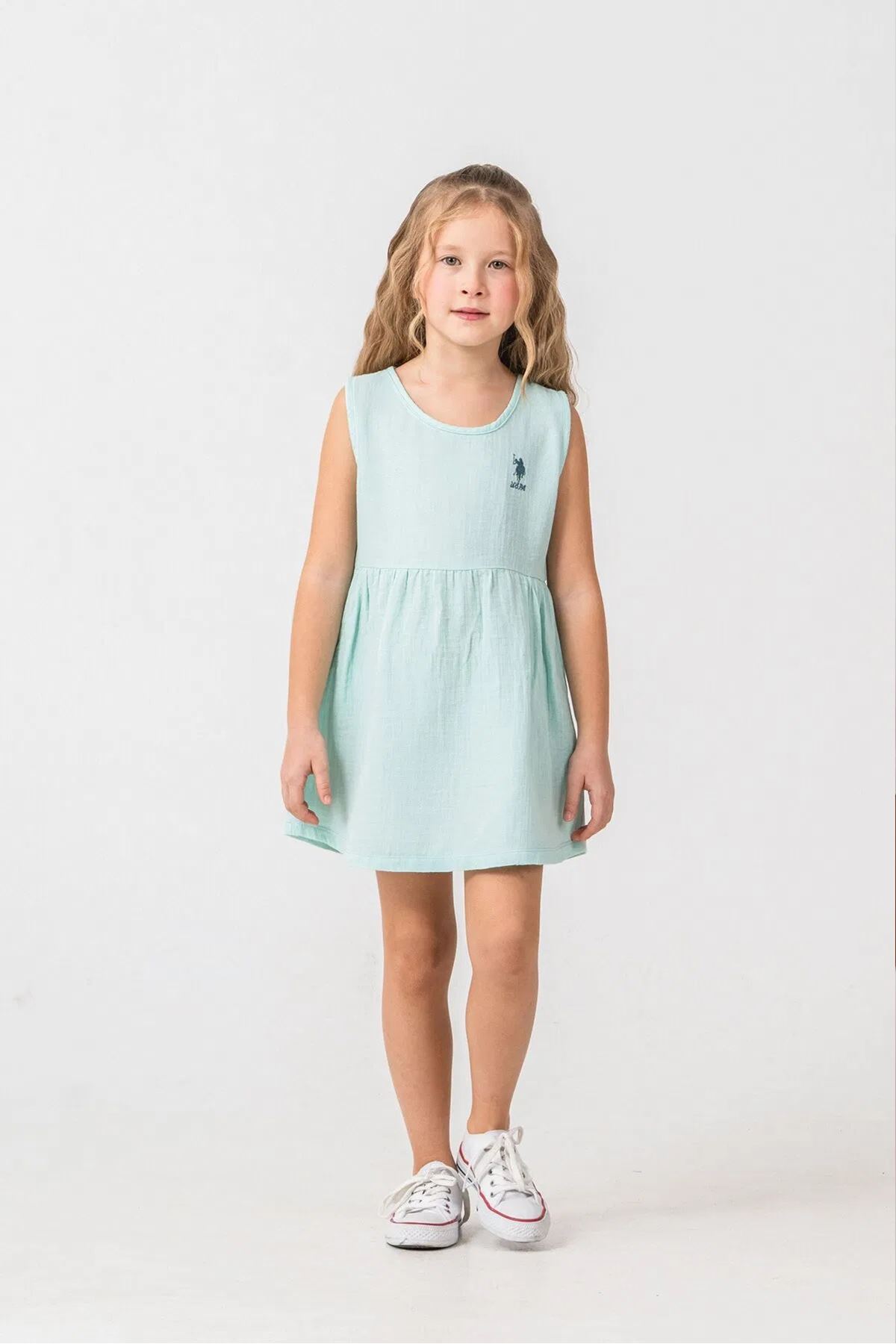 U.S. Polo Assn Kız Çocuk Müslin Elbise Yeşil