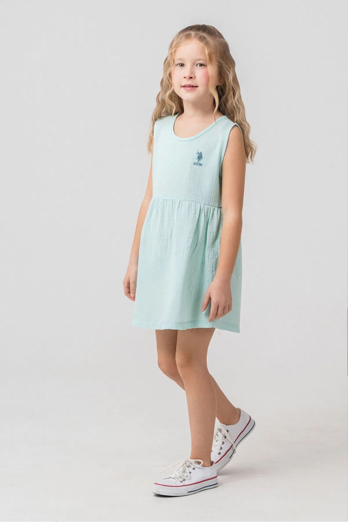 U.S. Polo Assn Kız Çocuk Müslin Elbise Yeşil