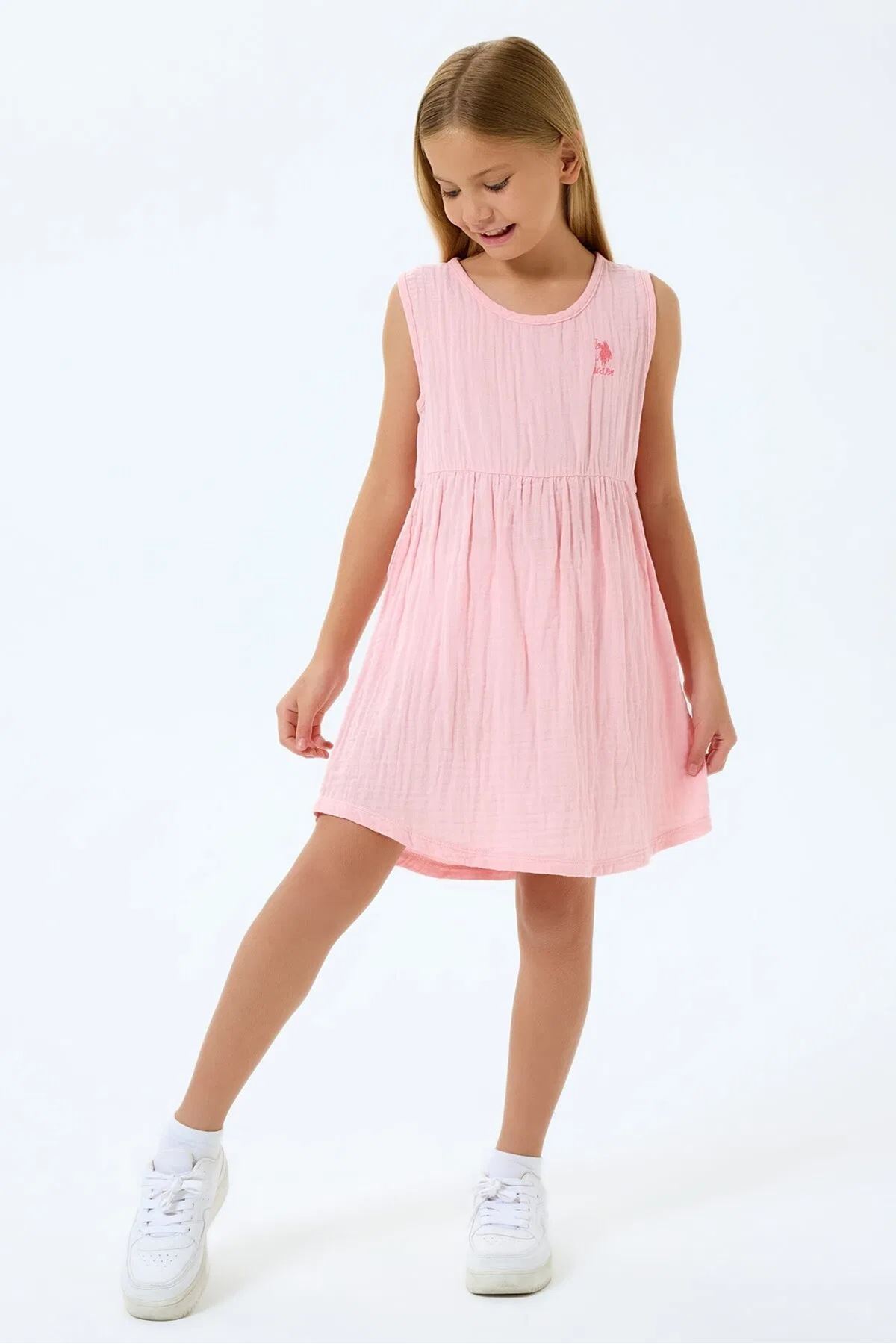 U.S. Polo Assn Kız Çocuk Müslin Elbise Pembe