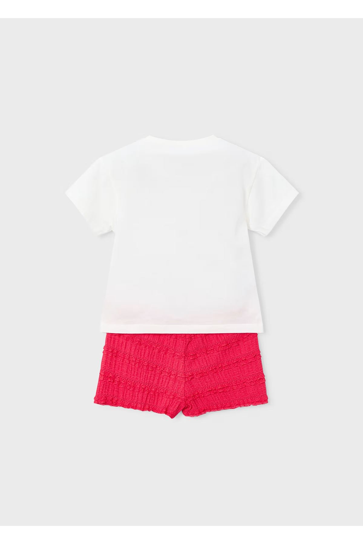 Mayoral Kız Çocuk 2 Parça Alt-Üst Fırfırlı Şort Takım 3231 Kırmızı