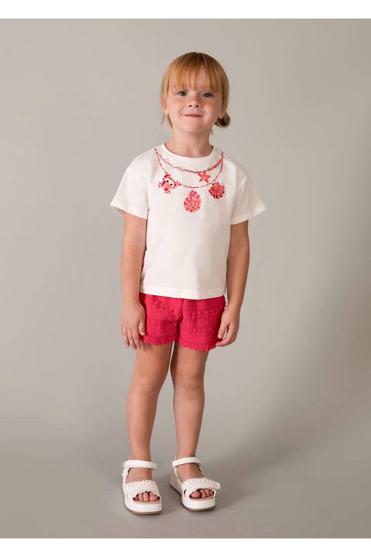 Mayoral Kız Çocuk 2 Parça Alt-Üst Fırfırlı Şort Takım 3231 Kırmızı
