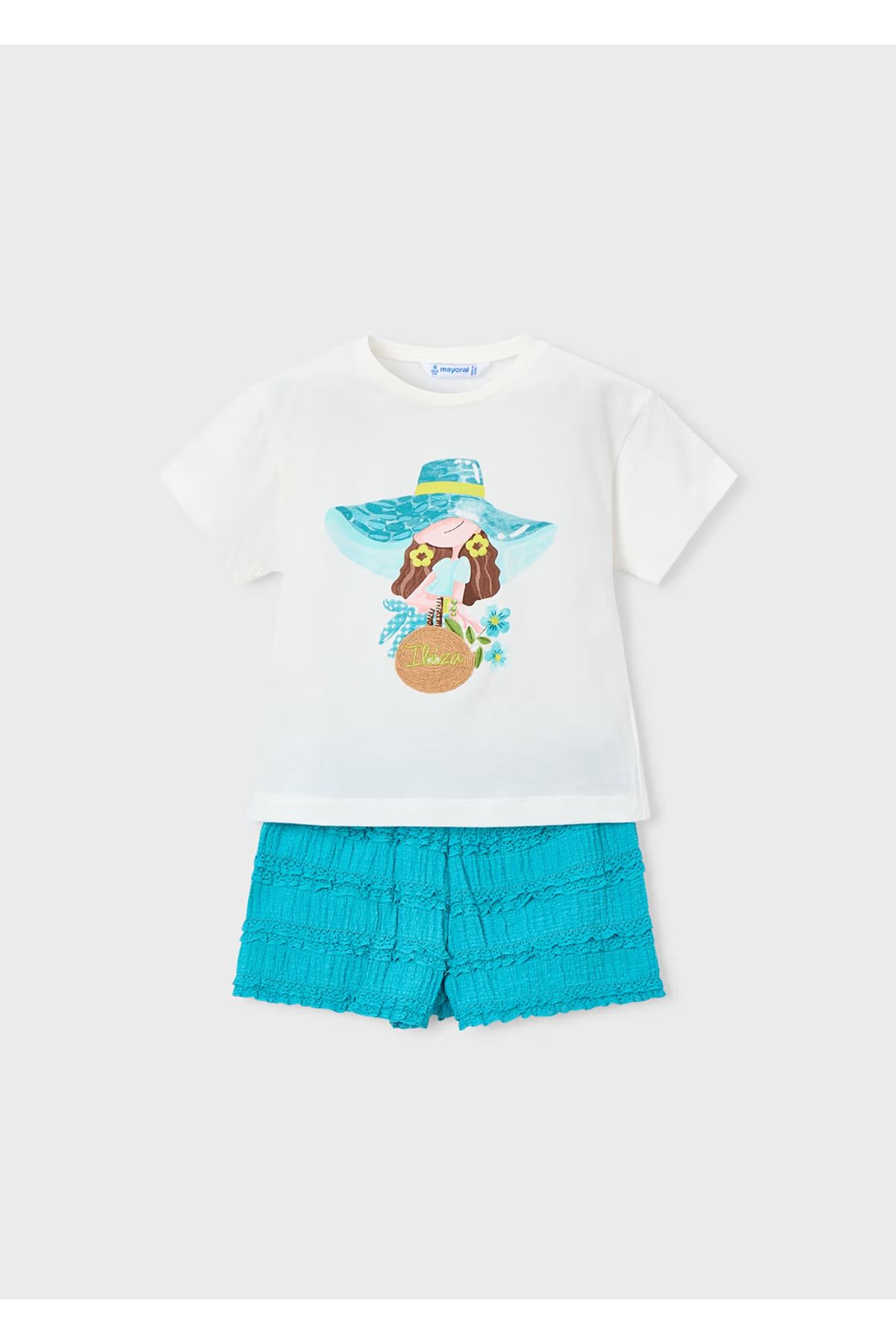 Mayoral Kız Çocuk 2 Parça Alt-Üst Fırfırlı Şort Takım 3231 Mavi