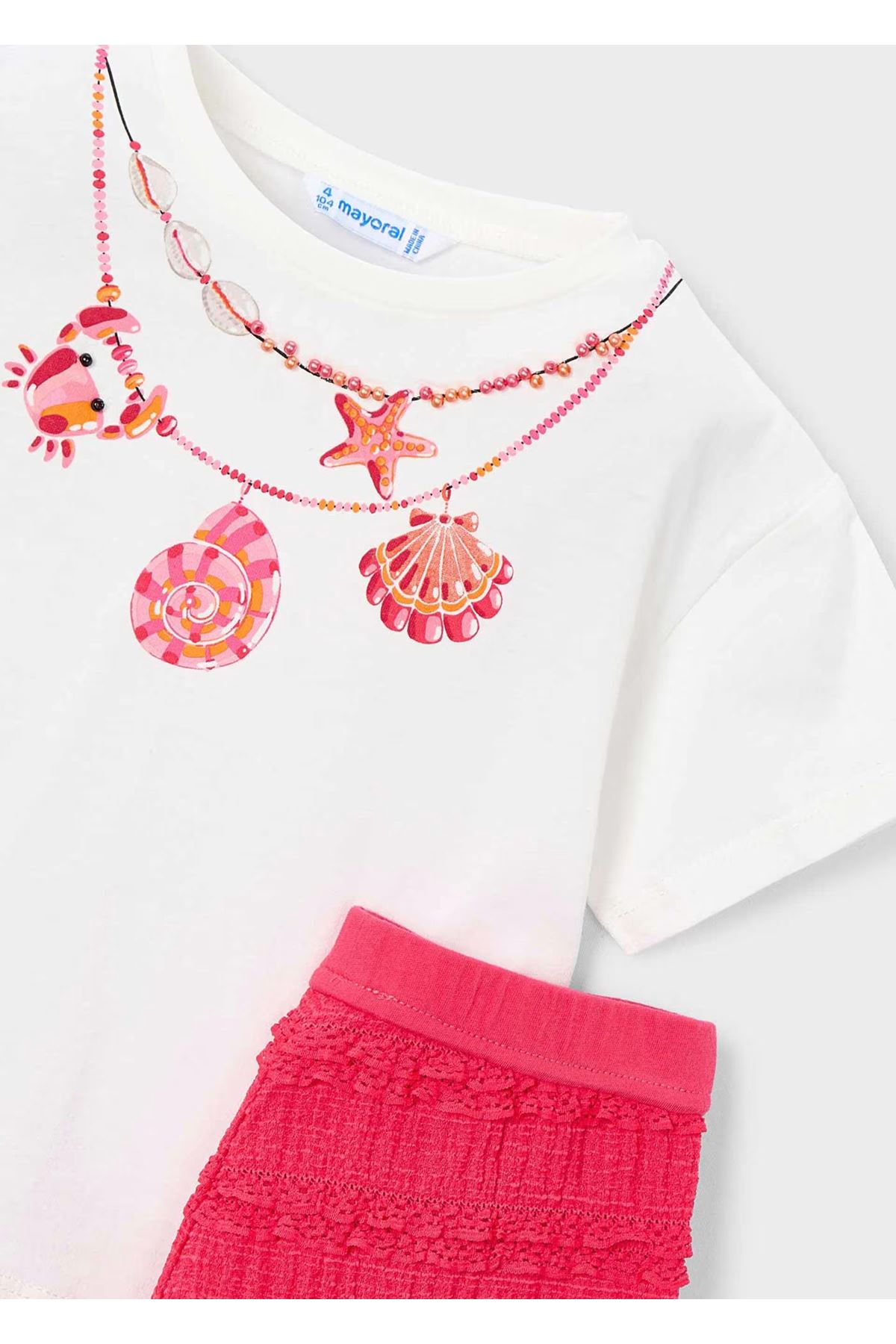 Mayoral Kız Çocuk 2 Parça Alt-Üst Fırfırlı Şort Takım 3231 Kırmızı