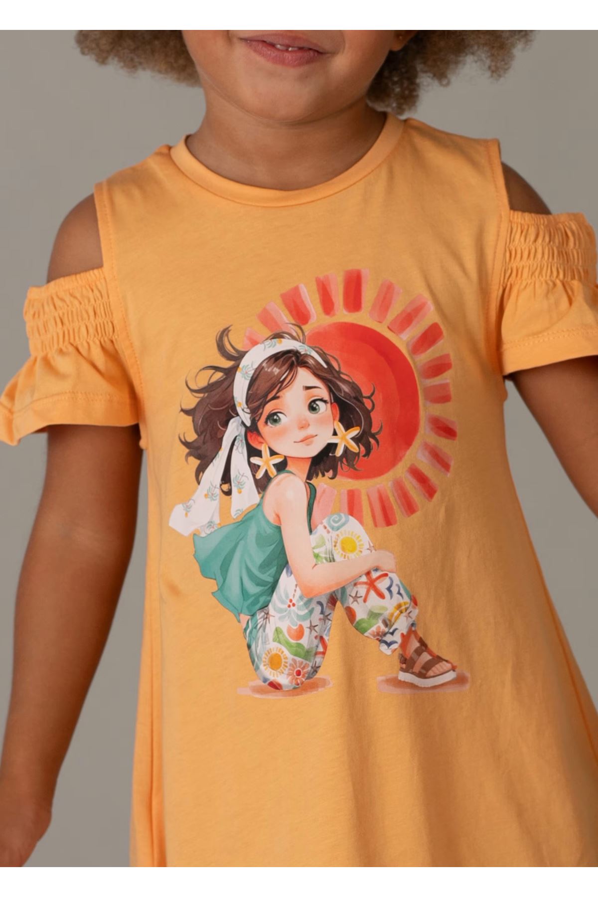 Mayoral Kız Çocuk Omuz Yırtmaçlı 2 Parça Elbise ve Çanta 3941 Turuncu