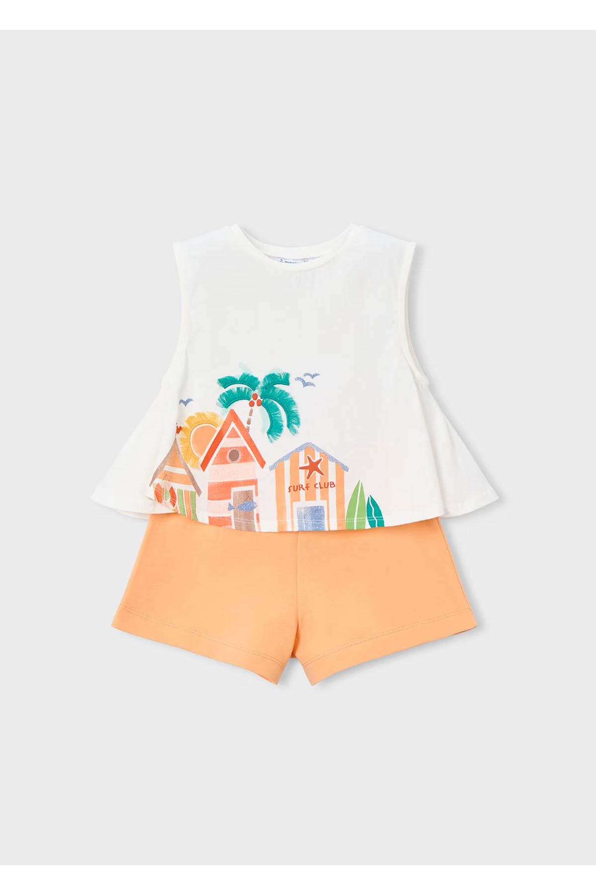 Mayoral Kız Çocuk Kolsuz Püskül Detaylı 2 Parça Alt-Üst  Şort Takım 3228 Turuncu