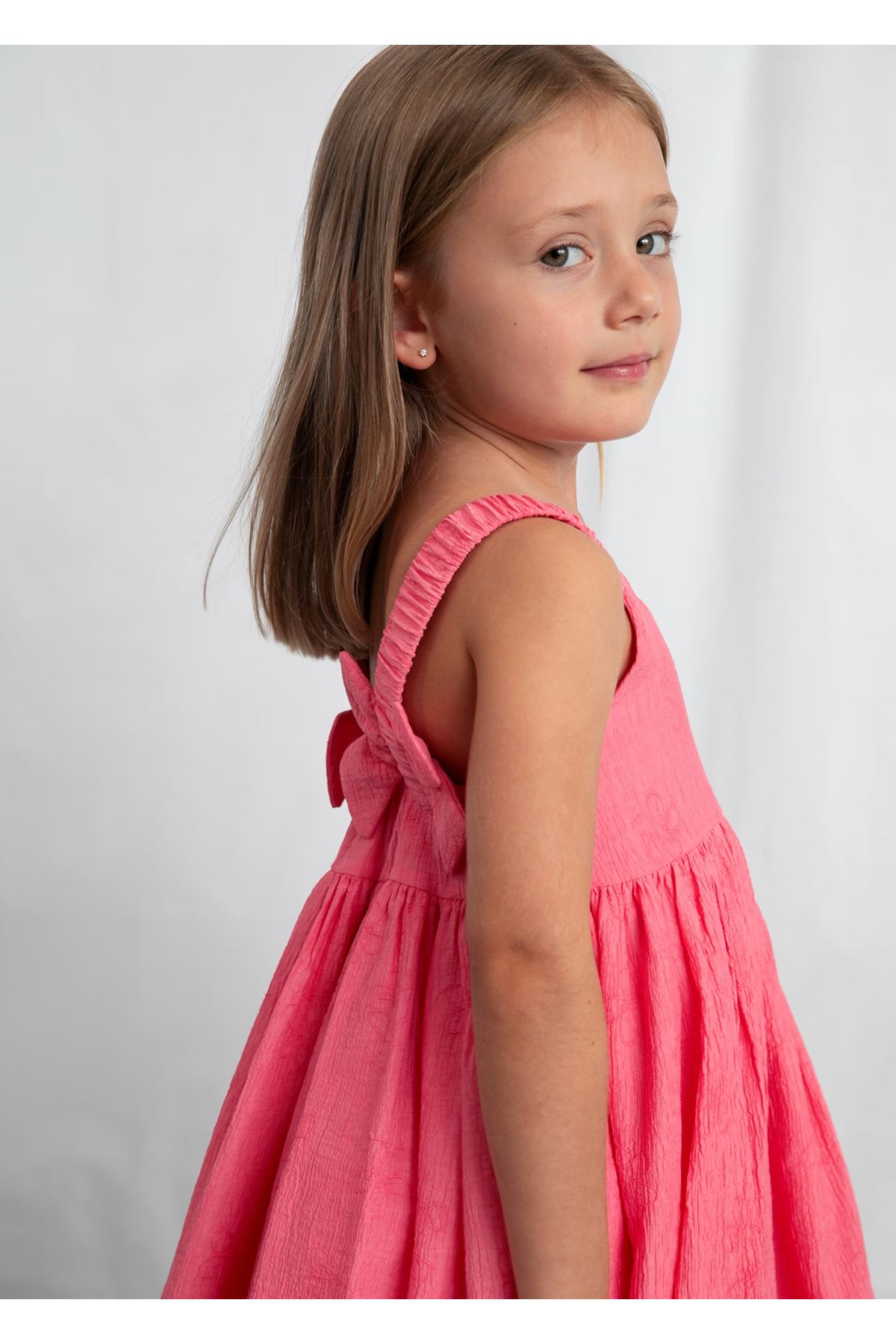 Mayoral Kız Çocuk Çiçek Desenli Jakarlı Abiye Elbise 3925 Pembe