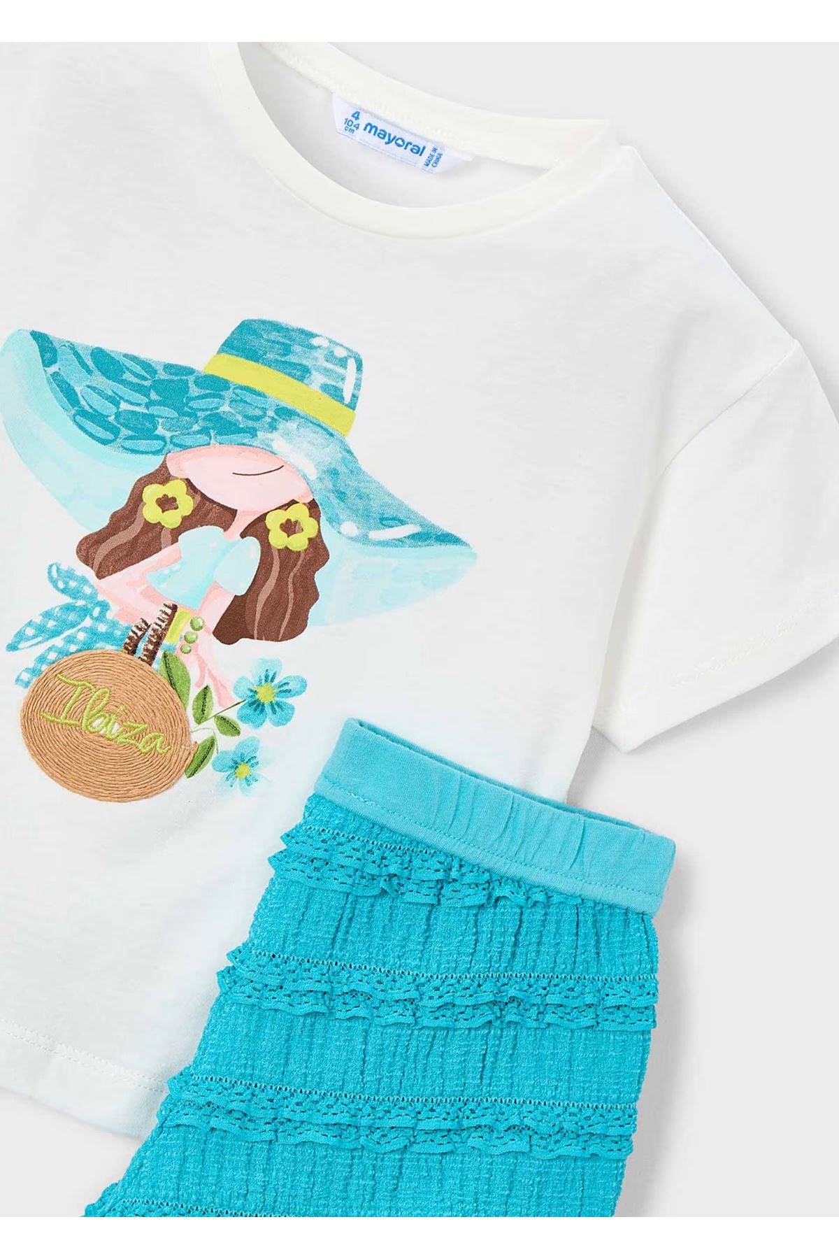 Mayoral Kız Çocuk 2 Parça Alt-Üst Fırfırlı Şort Takım 3231 Mavi