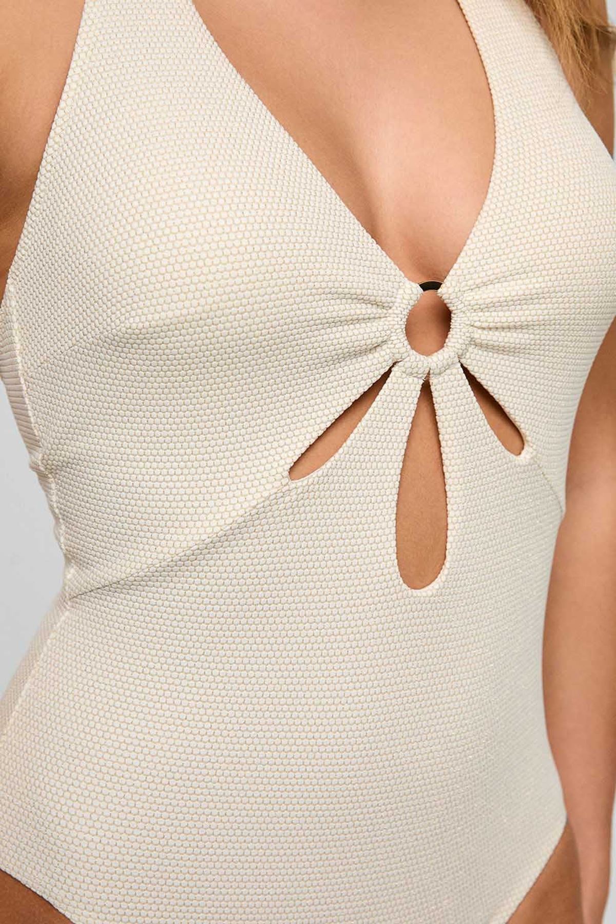 Kom Ina Simli Kumaşlı Aksesuar Detay Mayo Krem