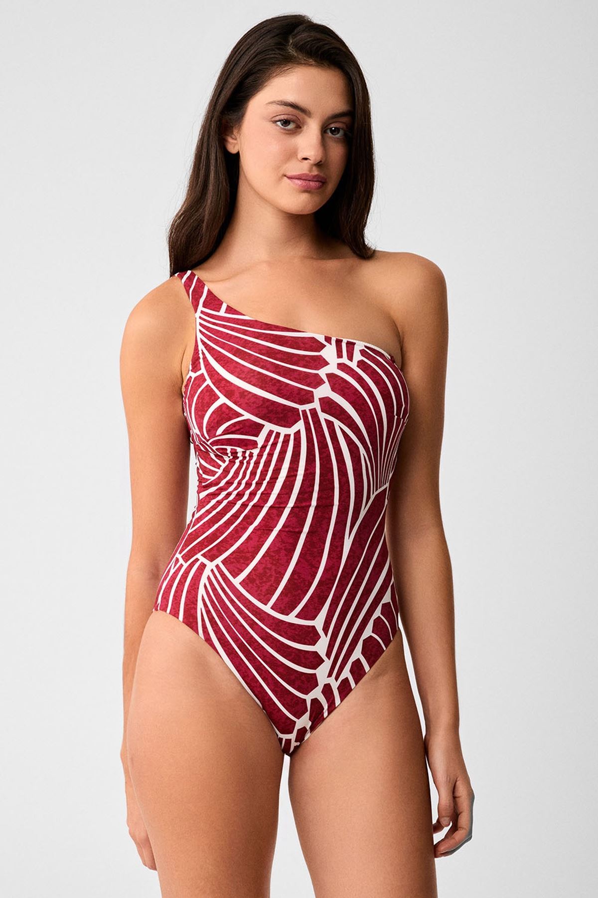 Kom Repali Desenli Tek Omuz Mayo Vişne