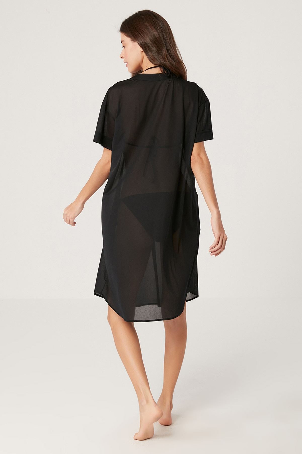 Kom Jophiel Gömlek Yaka Uzun Elbise Siyah