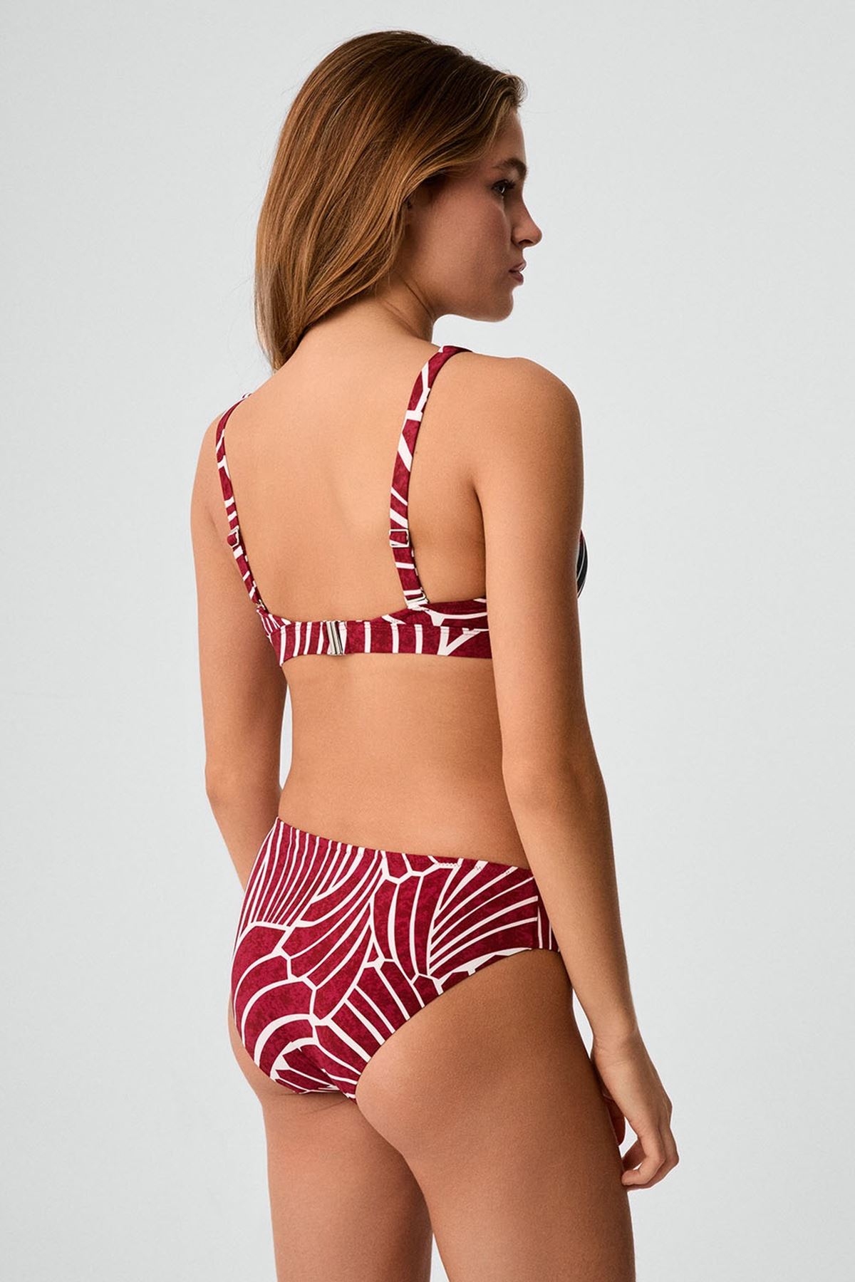 Kom Repali Desenli Üçgen Bikini Takımı Vişne