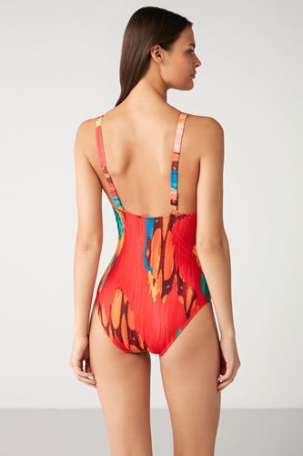 Kom Cinda Renkli Desenli V Yaka Mayo Turuncu