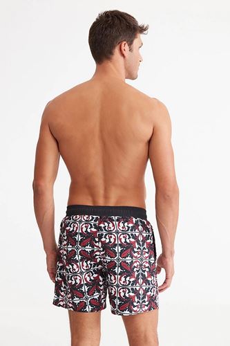 Kom Mahi Akdeniz Stili Desenli Deniz Şortu Bordo