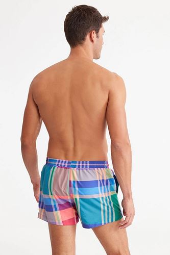 Kom Taro Çizgili Ekose Desenli Deniz Şortu Saks
