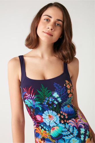 Kom Prue Çiçek Desenli Toparlayıcı Mayo Lacivert