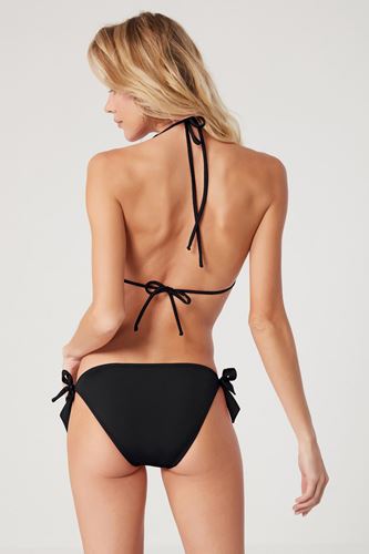 Kom Anaela Çıkarılabilir Kaplı İnce Bağcıklı Alt Üçgen Bikini Siyah
