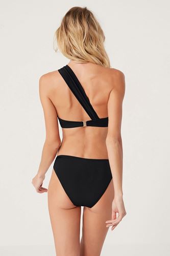 Kom Rain Düz Renk Tek Omuz Çıkarılabilir Kaplı Straplez Bikini Siyah