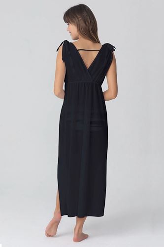 Kom Sugu Bağlamalı Uzun Elbise Siyah