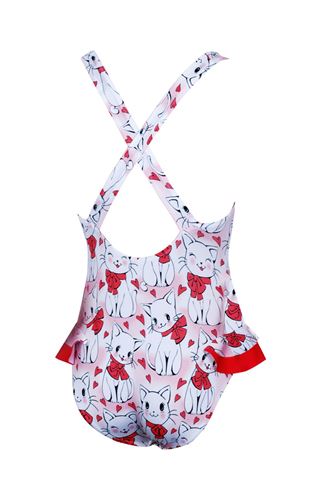 Kom Chat Kedi Desenli Kız Çocuk Mayo Nar Çiçeği