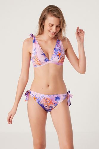 Kom Rochelin Çıkarılabilir Kaplı Sabit Askılı İnce Altlı Üçgen Bikini Pembe