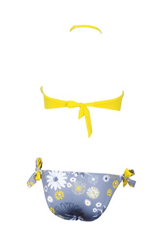 Kom Kara Çiçek Desenli Kız Çocuk Bikini Takım Sarı