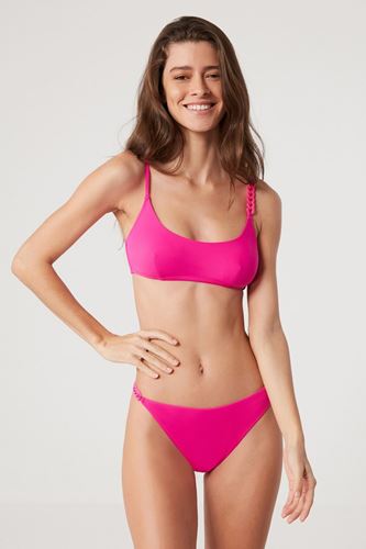 Kom Lephan Çıkarılabilir Kaplı Arkası Kapalı Büstiyer Bikini Neon Pembe