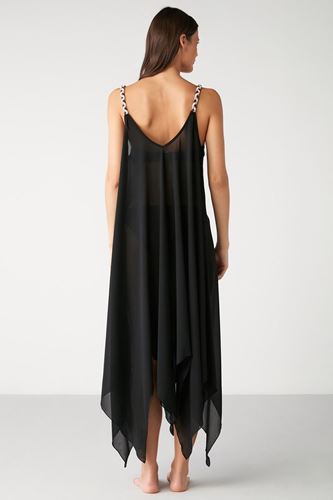 Kom Brat Örgü Detaylı Uzun Elbise Siyah