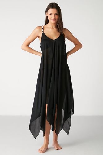 Kom Brat Örgü Detaylı Uzun Elbise Siyah