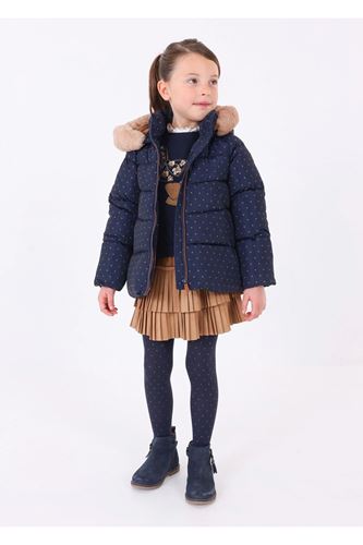 Mayoral Kız Çocuk Kapşonlu Puantiyeli Mont Lacivert