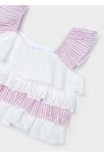 Mayoral Kız Çocuk 2 Parça Çizgili ve Fırfırlı Şort Takım Pembe