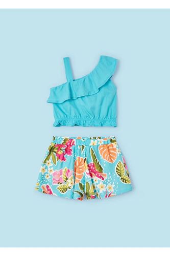 Mayoral Kız Çocuk Tek Omuz Askılı 2 Parçalı Şortlu Takım Turkuaz