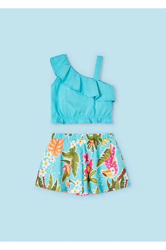 Mayoral Kız Çocuk Tek Omuz Askılı 2 Parçalı Şortlu Takım Turkuaz